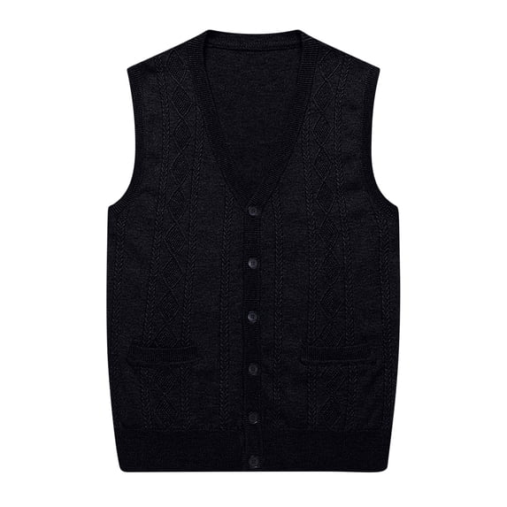 Men's Sweater Vest V-Neck Sleeveless Cardigan Loose Fit Button up Knitted Fall Winter Heavy Knitwear with Pockets Big and Tall Size M-4XL Black
