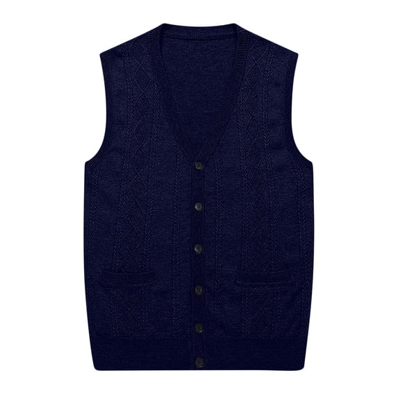 Men's Sweater Vest V-Neck Sleeveless Cardigan Loose Fit Button up Knitted Fall Winter Heavy Knitwear with Pockets Big and Tall Size M-4XL Navy