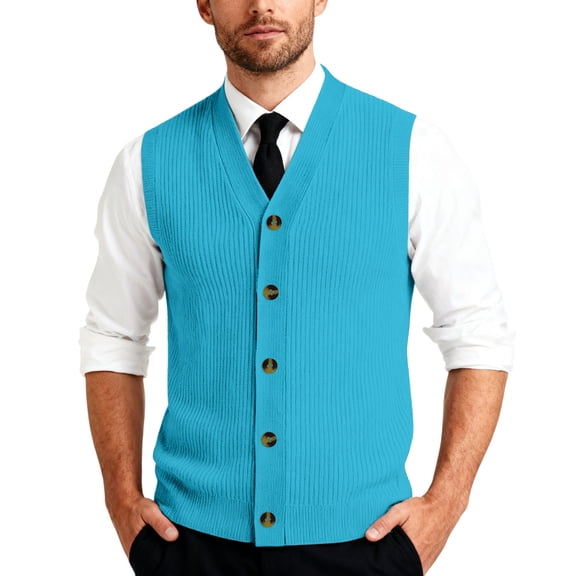 Men's Sweater Vest V-Neck Sleeveless Knitted Cardigan Big and Tall Solid Color Sweater Vest