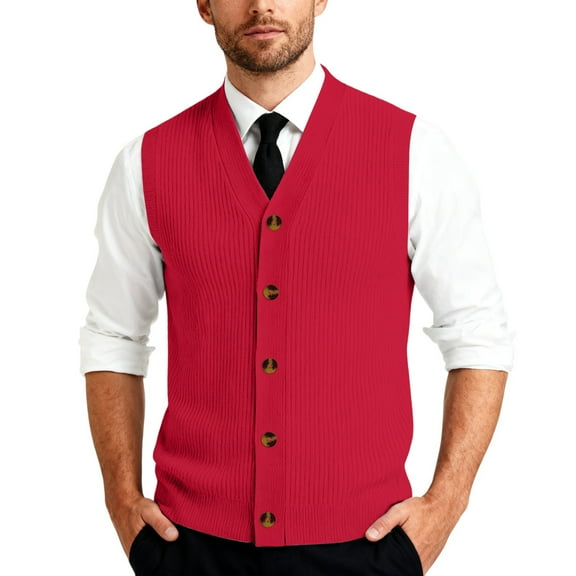 Men's Sweater Vest V-Neck Sleeveless Knitted Cardigan Big and Tall Solid Color Sweater Vest