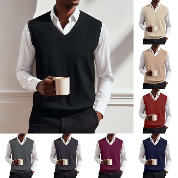 Men's Sweater Vests V Neck Knit Vest Sleeveless Sweaters for Men Classic Layering Knitwear Tops Casual Tops Red 2XL