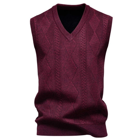 Men's Sweater Vests V Neck Sleeveless Pullover Knit Tops Casual Stretchy Lightweight Fall Winter Argyle Sweaters (XL, Wine)