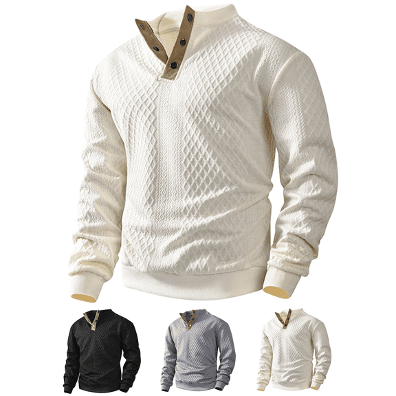 Men's Sweaters Casual Quarter Button Mock Neck Sweater Classic Cable Knit Pullover Regular Fit Layering Winter Clothes