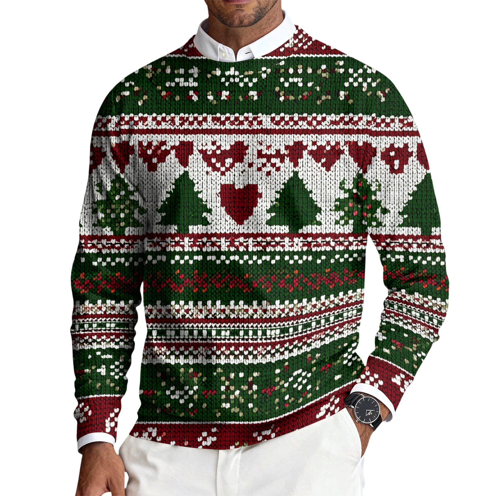 Men's Sweaters Christmas Vintage Xmas Pattern Crew Neck Sweaters ...