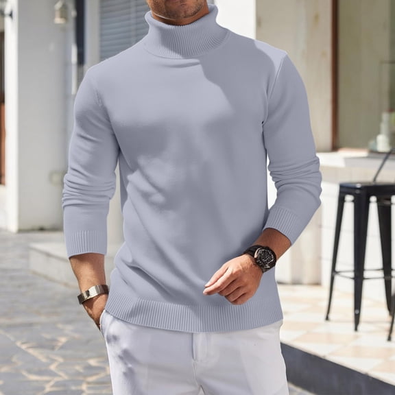 Men's Sweaters Long Sleeve Slim Fit Turtleneck Pullover Basic Knit Casual Dressy Sweater,Light Gray M