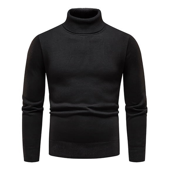 Men's Sweaters Ribbed Slim Fit Knitted Pullover Autumn Winter Turtleneck Solid Color Sweater Men Black XL