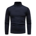 thumbnail image 1 of Men's Sweaters Ribbed Slim Fit Knitted Pullover Autumn Winter Turtleneck Solid Color Sweater Men Navy M, 1 of 4