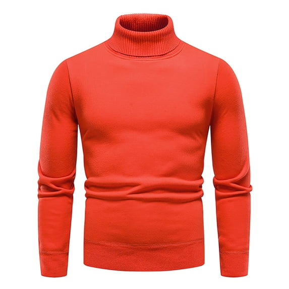 Men's Sweaters Ribbed Slim Fit Knitted Pullover Autumn Winter Turtleneck Solid Color Sweater Men Orange M