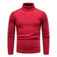 thumbnail image 1 of Men's Sweaters Ribbed Slim Fit Knitted Pullover Autumn Winter Turtleneck Solid Color Sweater Men Red M, 1 of 6
