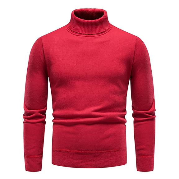 Men's Sweaters Ribbed Slim Fit Knitted Pullover Autumn Winter Turtleneck Solid Color Sweater Men Red M