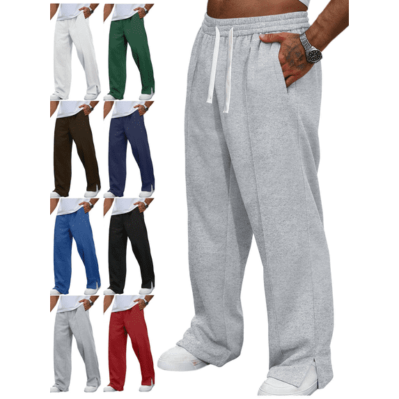 Men's Sweatpant Relaxed Wide Leg Open Hem Bottom Pants Elastic Waist Workout Pant with Pockets for Gym Running