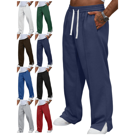 Men's Sweatpant Relaxed Wide Leg Open Hem Bottom Pants Elastic Waist Workout Pant with Pockets for Gym Running