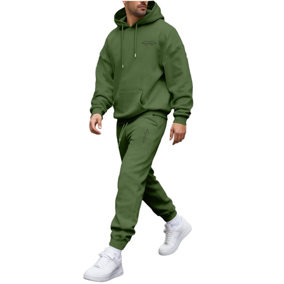 Men's Sweatpant Sets 2 Piece Hoodie Sweatsuits Love Heart Printed Valentines Day Suits Casual Jogging Outfits (M, Army Green)