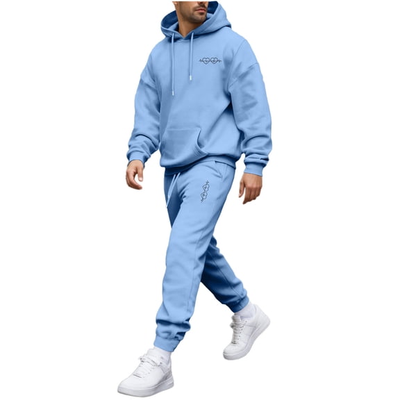 Men's Sweatpant Sets 2 Piece Hoodie Sweatsuits Love Heart Printed Valentines Day Suits Casual Jogging Outfits (S, Sky Blue)