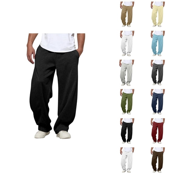 Men's Sweatpants 2025 Solid Color Elastic Waist Drawstring Baggy Casual Pants with Pockets Trousers
