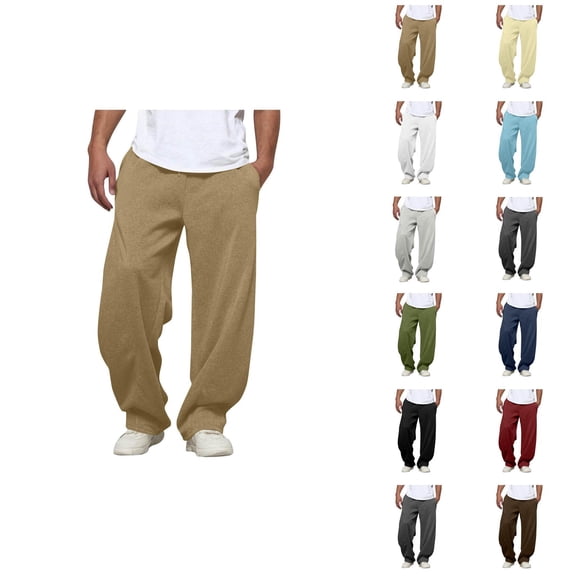 Men's Sweatpants 2025 Solid Color Elastic Waist Drawstring Baggy Casual Pants with Pockets Trousers