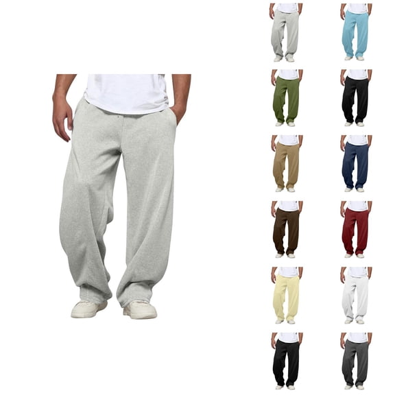 Sweatpants for Men 2025 Solid Color Elastic Waist Drawstring Baggy Pants with Pockets Casual Trousers