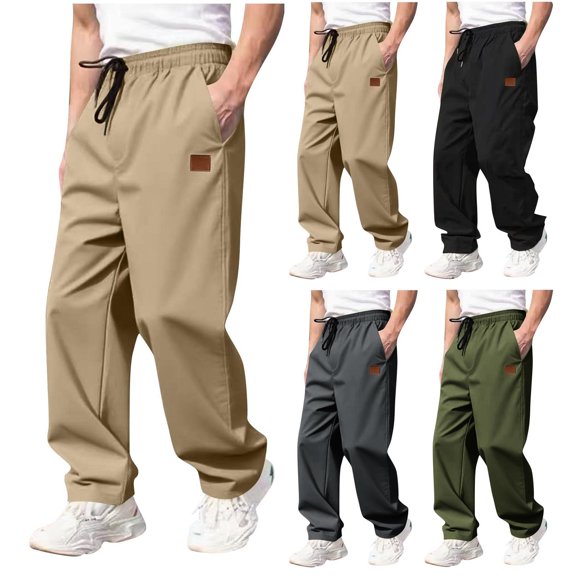 Men's Sweatpants Athletic Lounge Faddish Solid Outwear Sports Elastic Waist Pants with Pockets Plus Size Trousers Khaki S