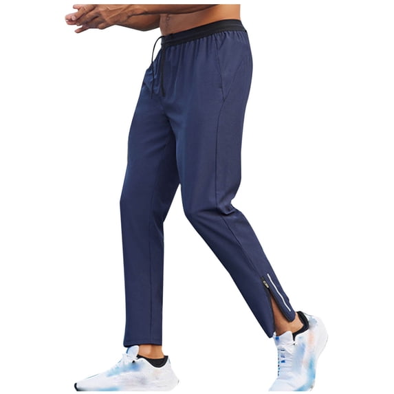 Men's Sweatpants Back Zipper Pocket Drawstring Elastic Waist Stretch Workout Running Taper Pants with Zipper Side Split