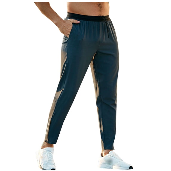 Men's Sweatpants Back Zipper Pocket Drawstring Elastic Waist Stretch Workout Running Taper Pants with Zipper Side Split