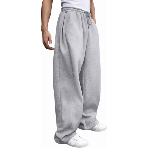 Men's Sweatpants Baggy Heavyweight Wide Leg Drawstring Sweat Pants Casual Lounge Mens Joggers with Pockets Slacks,1-Light Grey,2XL