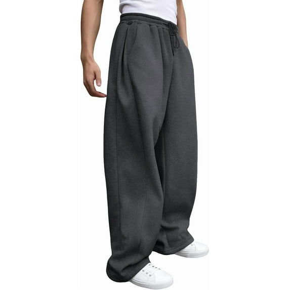 Men's Sweatpants Baggy Heavyweight Fleece Wide Leg Drawstring Sweat Pants Casual Lounge Mens Joggers with Pockets Slacks