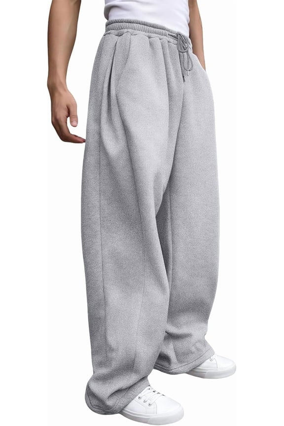 Men's Sweatpants Baggy Heavyweight Fleece Wide Leg Drawstring Sweat Pants Casual Lounge Mens Joggers with Pockets Slacks