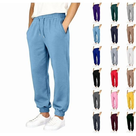 Men's Sweatpants Casual Loose Fit Joggers Elastic Waist Lightweight Tapered Cargo Pants with Pockets,Light Blue S
