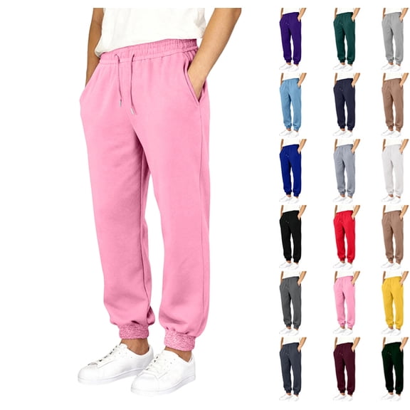 Men's Sweatpants Casual Loose Fit Joggers Elastic Waist Lightweight Tapered Cargo Pants with Pockets,Pink S