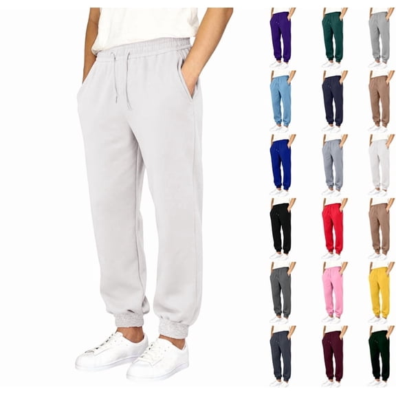 Men's Sweatpants Casual Loose Fit Joggers Elastic Waist Lightweight Tapered Cargo Pants with Pockets,White L