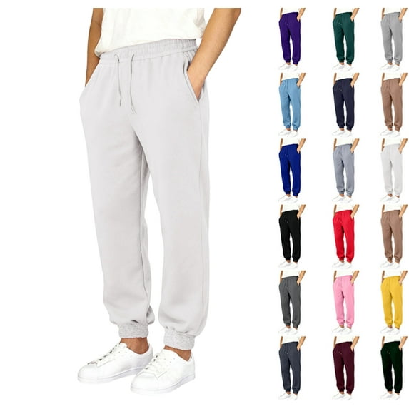 Men's Sweatpants Casual Loose Fit Joggers Elastic Waist Lightweight Tapered Cargo Pants with Pockets,White XL