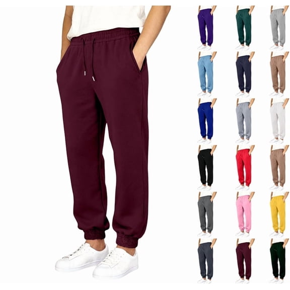 Men's Sweatpants Casual Loose Fit Joggers Elastic Waist Lightweight Tapered Cargo Pants with Pockets,Wine S