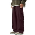 thumbnail image 1 of Men's Sweatpants Casual Loose Sun Protection Waterproof Outdoor Trousers Wide Leg Solid Color Hiking Sports Pant Wine XL, 1 of 8