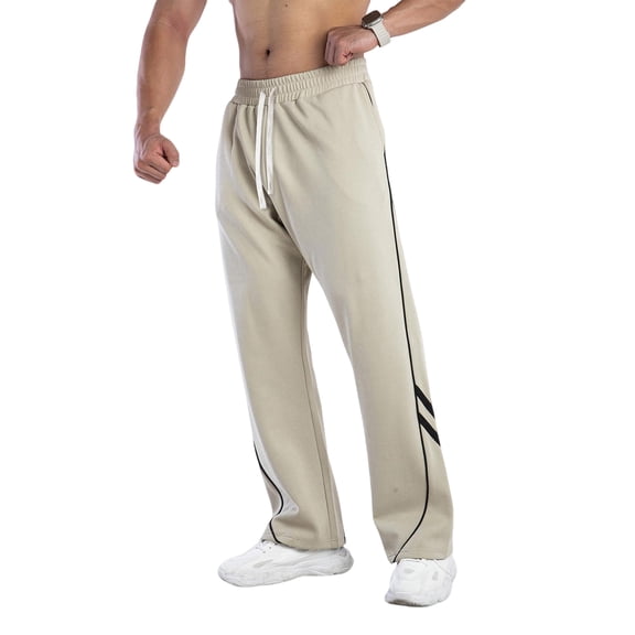 Men's Sweatpants Casual Open Bottom Drawstring Elastic Waisted Straight Leg Jogging Pant Baggy Sweatpant with Pockets Khaki L