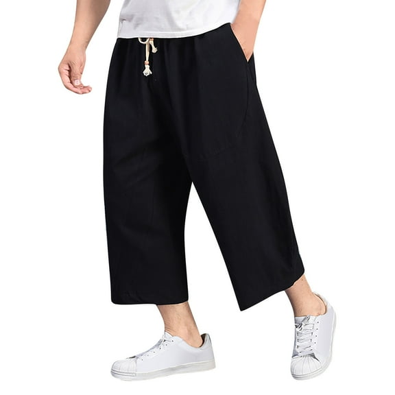Men's Sweatpants – Comfy Fit for Lounge and Gym Men Baggy Wide Leg Pants Hanging Crotch Hop Bloomers Calf Length Mid Rise Pockets Trousers
