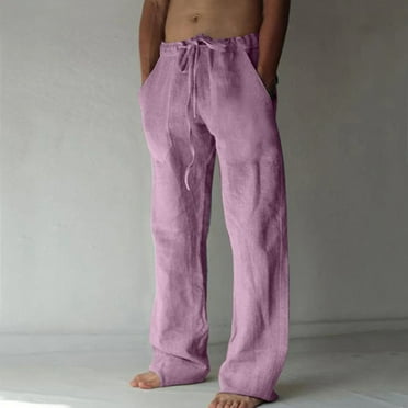 Men's Sweatpants, Cotton Linen Pants Soft Comfy Loose Fit Wide Leg Trousers Sports Running Jogger Pants Drawstring