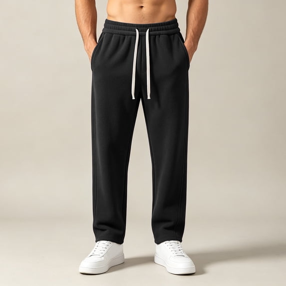 Men's Sweatpants Double Sided Fleece Straight Leg Sweatpants Thickened Fleece Warm Casual Pants For Winter Elastic Waist Loose Jogger with Pockets