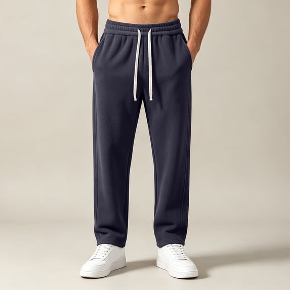 Men's Sweatpants Double Sided Fleece Straight Leg Sweatpants Thickened Fleece Warm Casual Pants For Winter Elastic Waist Loose Jogger with Pockets