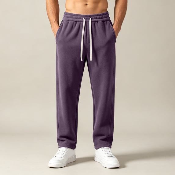 Men's Sweatpants Double Sided Fleece Straight Leg Sweatpants Thickened Fleece Warm Casual Pants For Winter Elastic Waist Loose Jogger with Pockets