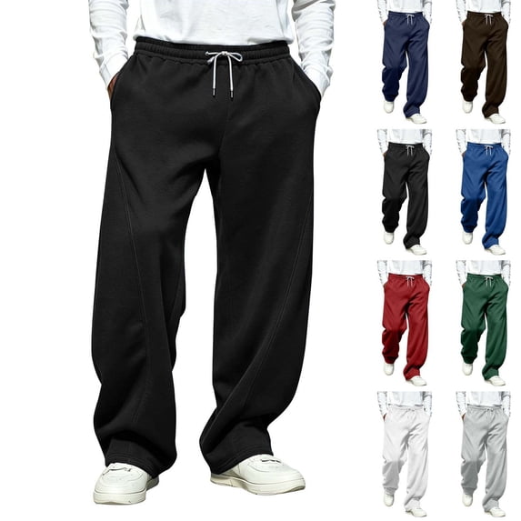 Men's Sweatpants Dqueduo Men's Solid Color Relaxed Fit Wide Leg Drawstring Pockets Sweatpants, S-XXXL Black L