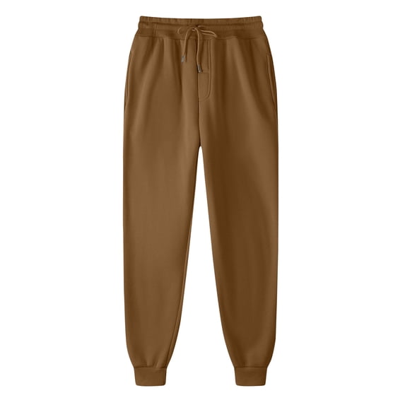 Men's Sweatpants Drawstring Elastic Waist Solid Cuffed Joggers with Pockets Coffee L
