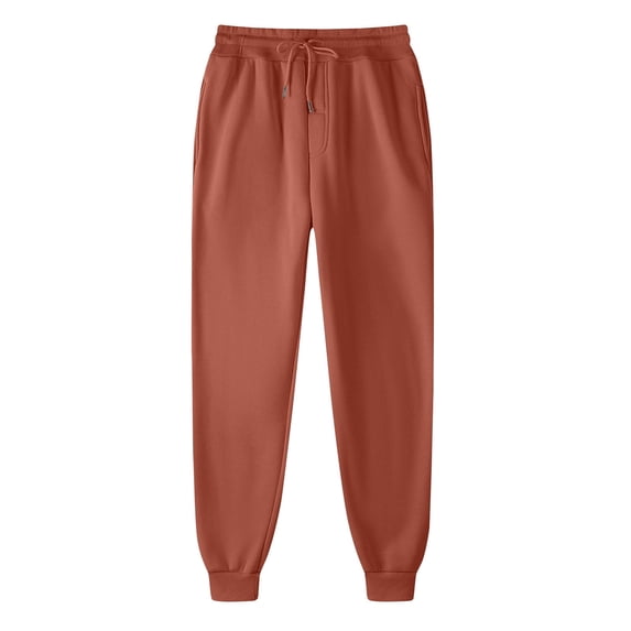 Men's Sweatpants Drawstring Elastic Waist Solid Cuffed Joggers with Pockets Watermelon Red L