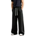 thumbnail image 1 of Men's Sweatpants, Drawstring Waist Straight Wide Leg Baggy Pants for Workout and Athletic Use, with Pocket for Casual and Sports Wear,Black,L, 1 of 5