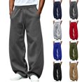 thumbnail image 1 of Men's Sweatpants Elastic Waist Drawstring Wide Leg Curved Seam Design Loose Straight Leg Draped Casual Streetwear Solid Color long Pockets Pants, 1 of 6