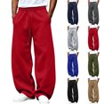 thumbnail image 1 of Men's Sweatpants Elastic Waist Drawstring Wide Leg Curved Seam Design Loose Straight Leg Draped Casual Streetwear Solid Color long Sweatpants with Side Pockets, 1 of 6