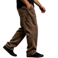 thumbnail image 1 of Men's Sweatpants Elastic Waist Side Hand Pockets Multi Side Patch Pockets Loose Wide‑Leg Straight‑Hem Soft Trousers for Casual Outdoor‑Focused Daily Activities Brown 3XL, 1 of 7