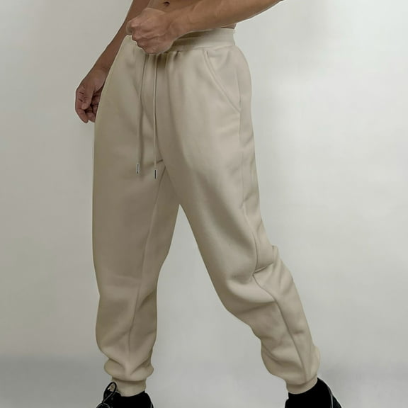 Men's Sweatpants Fashion Drawstring Elastic Waist Sport Trousers Loose Solid Color Casual Length Sweat Pants With Pockets