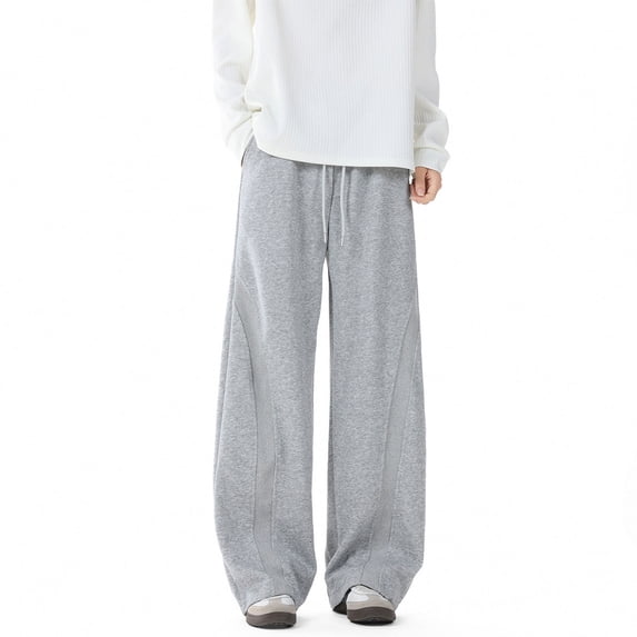 Men's Sweatpants Fashion Modal Cotton Solid Long Pants Casual Straight Wide Leg Trousers Loose Elastic Waist Full Length Pant with Pocket