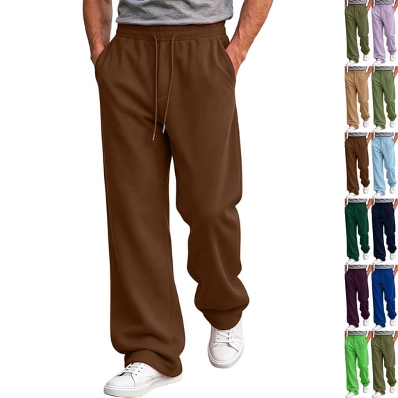 Men's Sweatpants Loose Fit Joggers Pockets Drawstring Heavyweight Fleece Lounge Athletic Pants for Men Coffee M