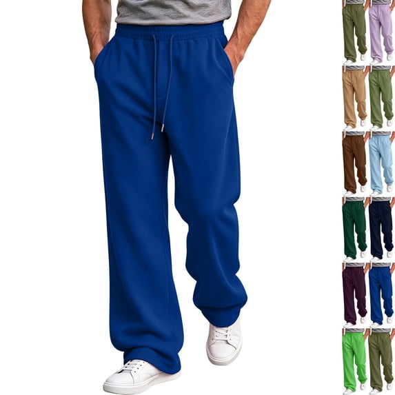 Men's Sweatpants Loose Fit Joggers Pockets Drawstring Heavyweight Fleece Lounge Athletic Pants for Men Royal Blue XL